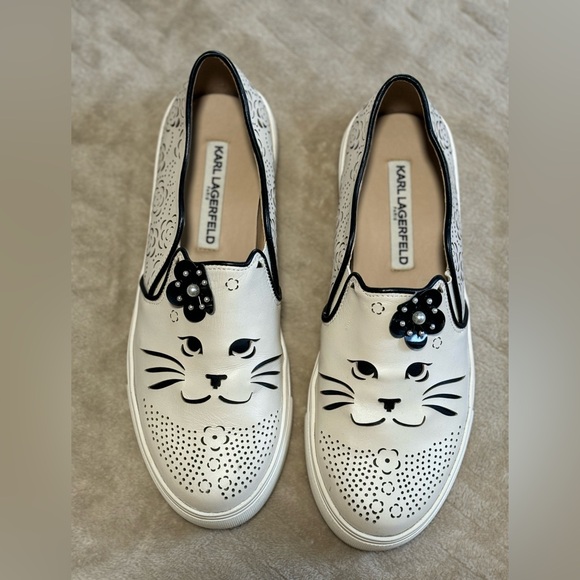 Karl Lagerfeld white and black cat shoes size 7.5 - Picture 1 of 5